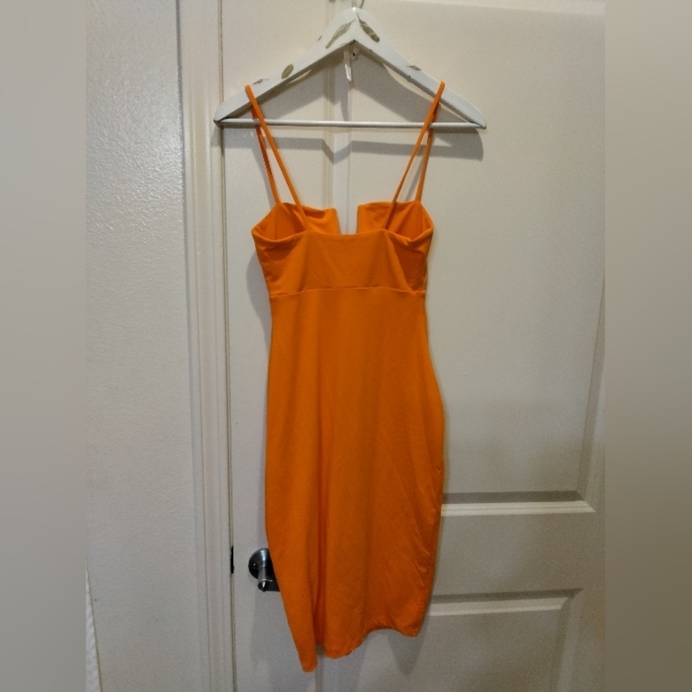 Susana Monaco Women's Notched Square Neck Bodycon Dress XS in Orange Cocktail - Picture 4 of 9